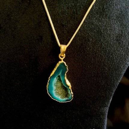 Dark Green Druzy Agate Slice Necklace