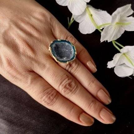 Dark Green Druzy Ring