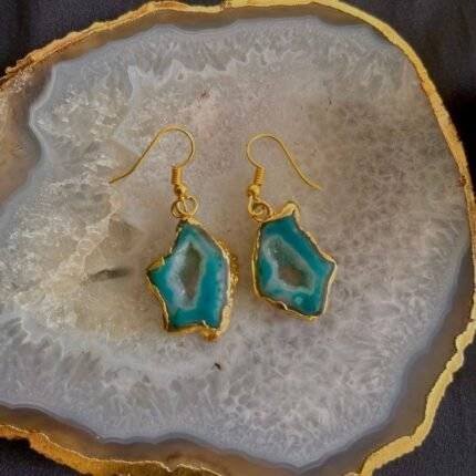 Green Druzy Agate Slice Earring Set