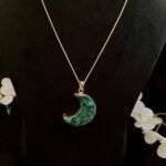 Green Druzy Crystal Moon Shaped Necklace