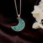 Green Druzy Crystal Moon Shaped Necklace - Image 5