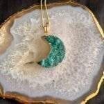 Green Druzy Crystal Moon Shaped Necklace - Image 4