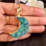 Green Druzy Crystal Moon Shaped Necklace - Image 3