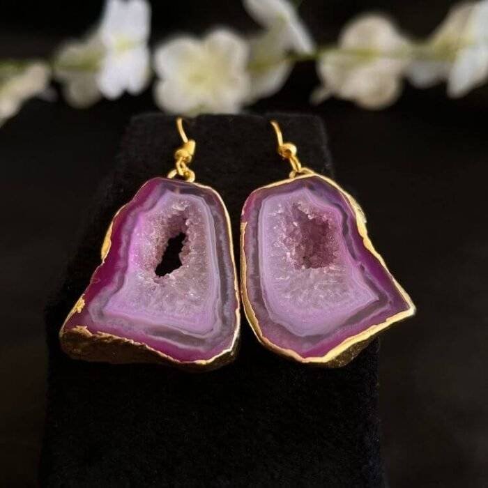 Pink Druzy Agate Slice Earring Set - Image 2