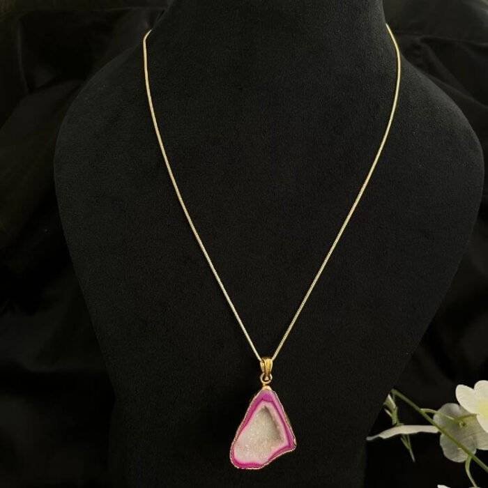 Pink Druzy Agate Slice Necklace - Image 4