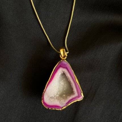 Pink Druzy Agate Slice Necklace