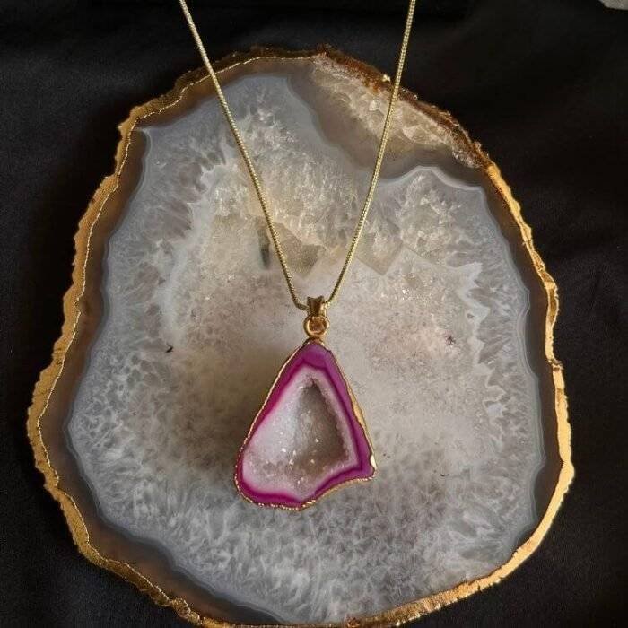Pink Druzy Agate Slice Necklace - Image 2