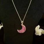 Pink Druzy Crystal Moon Shaped Necklace