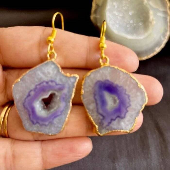 Purple Druzy Agate Slice Earring Set - Image 3