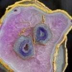 Purple Druzy Agate Slice Earring Set