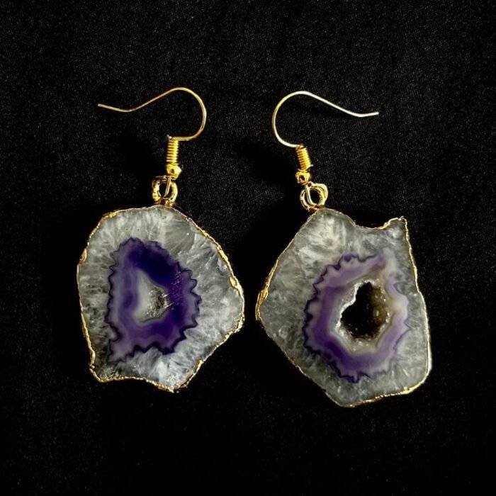 Purple Druzy Agate Slice Earring Set - Image 2