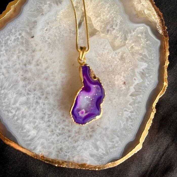 Purple Druzy Agate Slice Necklace - Image 2