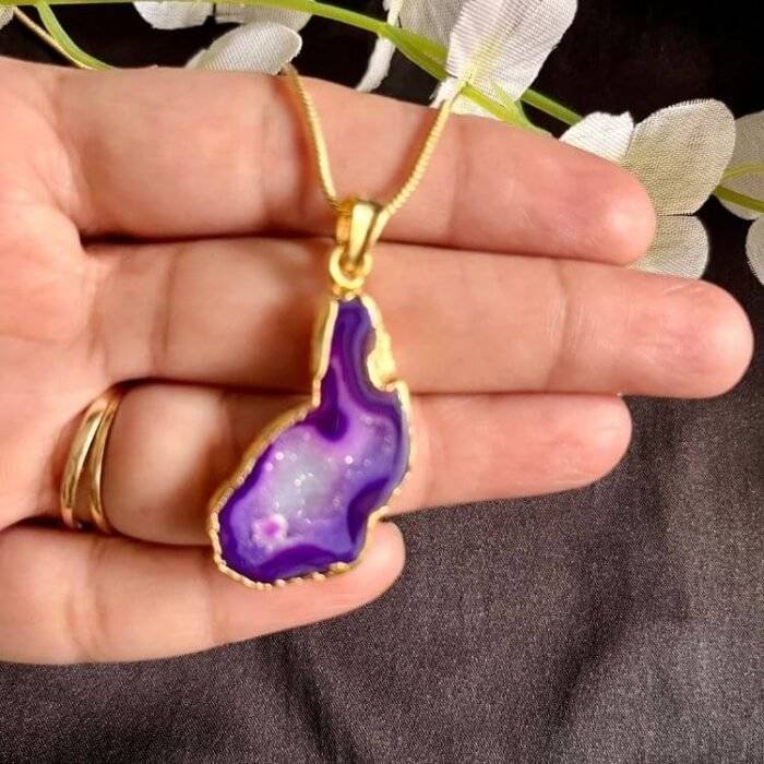 Purple Druzy Agate Slice Necklace - Image 7