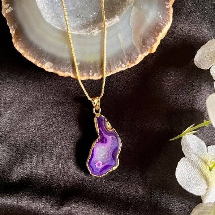 Purple Druzy Agate Slice Necklace - Image 6
