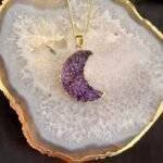 Purple Druzy Crystal Moon Shaped Necklace - Image 2