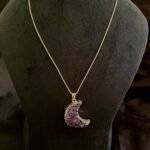 Purple Druzy Crystal Moon Shaped Necklace