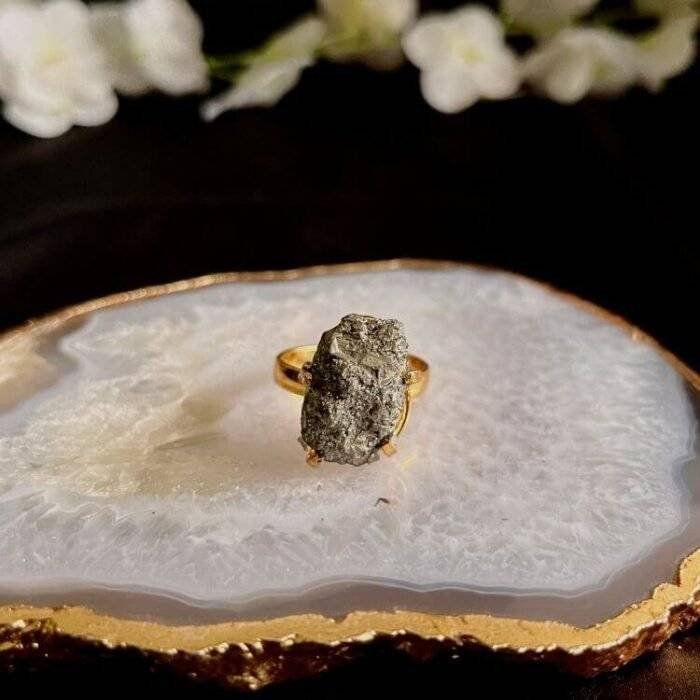 Pyrite Stone Natural Cut Ring Large - Image 6