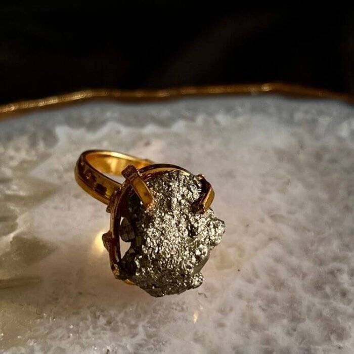 Pyrite Stone Natural Cut Ring Small - Image 2