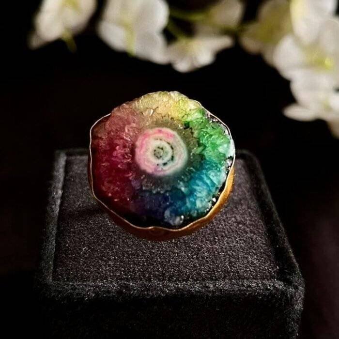 Rainbow Color Agate Solar Ring - Image 4