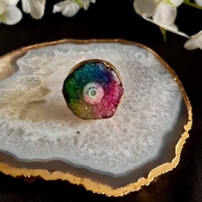Rainbow Color Agate Solar Ring - Image 2
