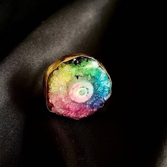 Rainbow Color Agate Solar Ring - Image 6