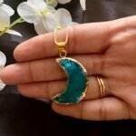 Turquoise Druzy Crystal Moon Shaped Necklace - Image 6