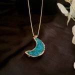 Turquoise Druzy Crystal Moon Shaped Necklace - Image 5