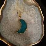 Turquoise Druzy Crystal Moon Shaped Necklace - Image 2