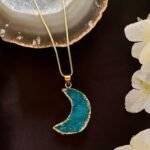 Turquoise Druzy Crystal Moon Shaped Necklace - Image 4