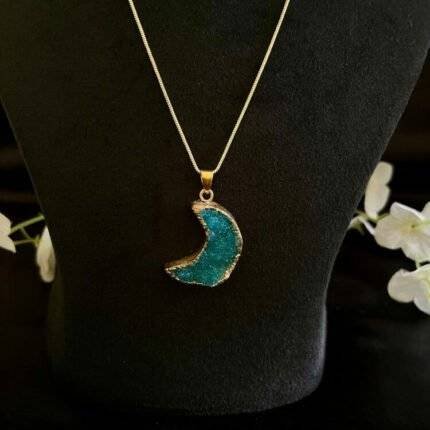 Turquoise Druzy Crystal Moon Shaped Necklace