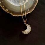 White Druzy Crystal Moon Shaped Necklace - Image 2
