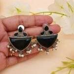Black Boat Shaped Earrings - Image 2