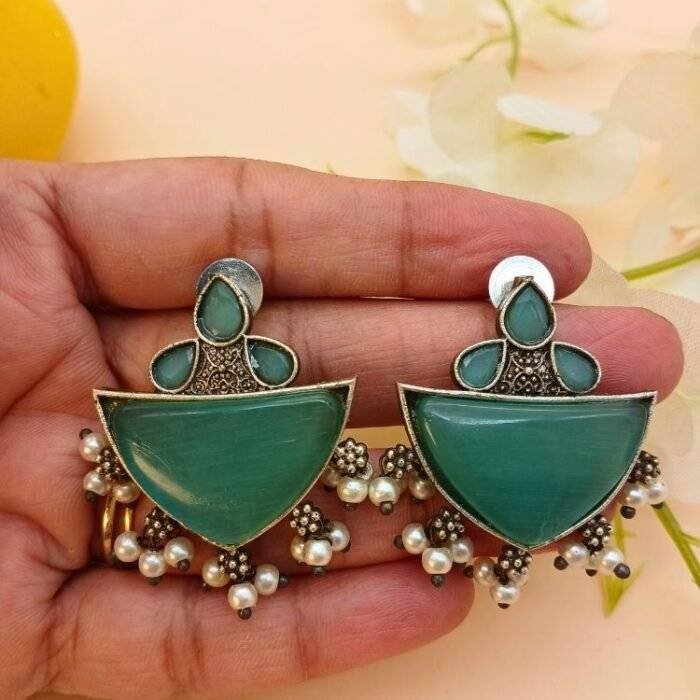 Green Boat Shaped Earrings - Image 3