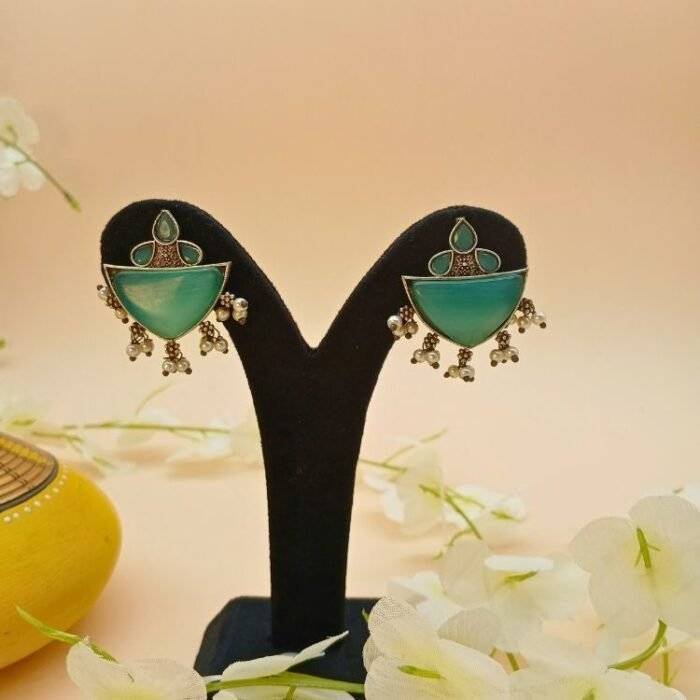 Green Boat Shaped Earrings - Image 2