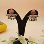 Majestic Orange Stone Brass Earring - Image 2