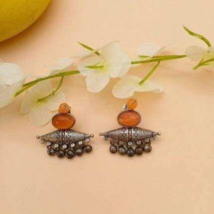 Majestic Orange Stone Brass Earring