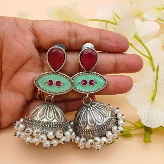 Moon Drop Jhumka Earrings - Image 3