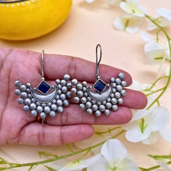 Moon Inspired Blue Stone Studded Earring - Image 2