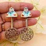 White Umbrella Hand Painted Earrings - Image 3