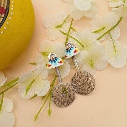 White Umbrella Hand Painted Earrings