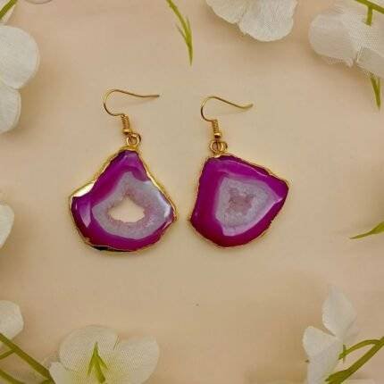 Aura Druzy Agate Slice Earring Set