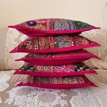 Folk Art Patchwork Cushion Cover Set of 5 (16 x 16 in)