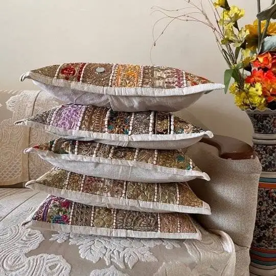 Handcrafted Harmony Cushion Cover Set of 5 (16 x 16 in) - Image 1