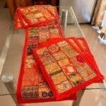 Orange Rustic Stitches Table Runner and 6 Mats Set - Image 2