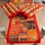 Orange Rustic Stitches Table Runner and 6 Mats Set