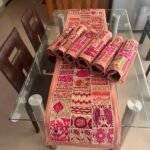 Beige Blossom Trail Table Runner and 6 Mats Set