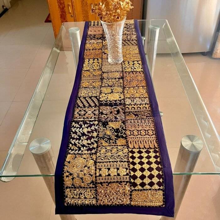 Golden Blue Symphony Table Runner and 6 Mats Set - Image 3