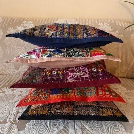 Marwari Magic Patchwork Cushion Cover Set of 5 (16 x 16 in)