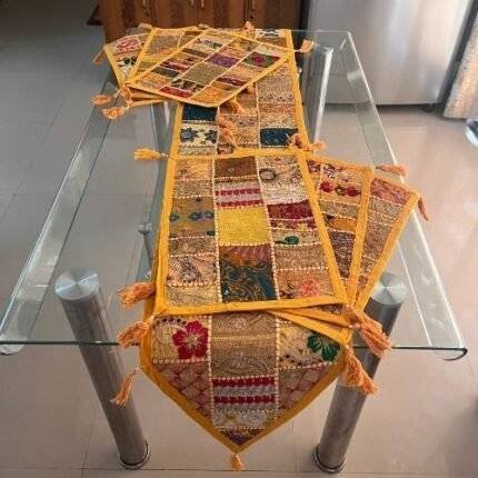Sunshine Yellow Charm Table Runner and 6 Mats Set