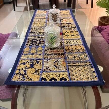 Blue Gold Patchwork Small Table Runner